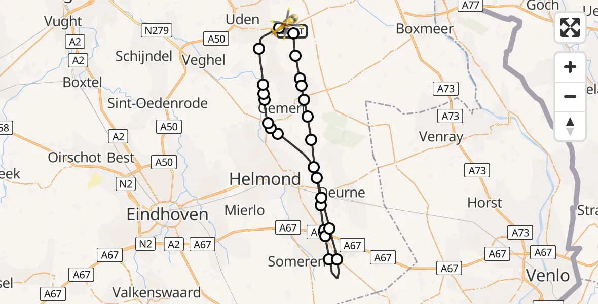 Vluchtroute Traumahelikopter Vliegbasis Volkel - Vliegbasis Volkel, 11 augustus 2022, 07:38
