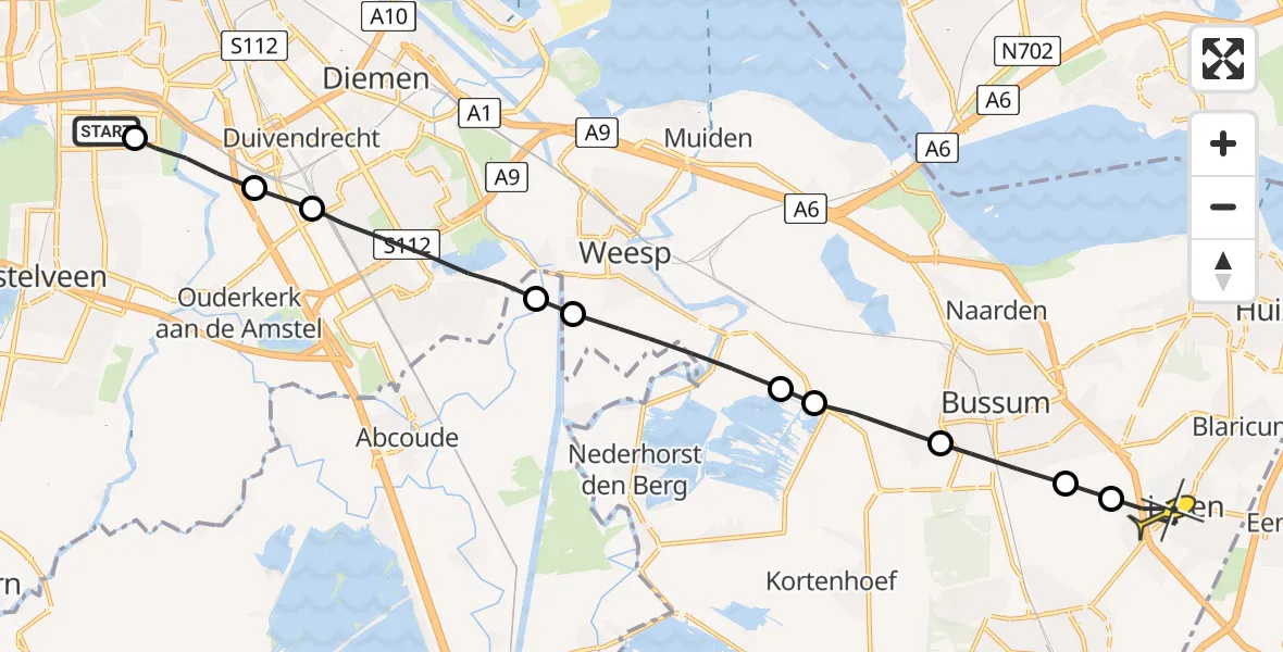 Routekaart van de vlucht: Lifeliner 1 naar Laren