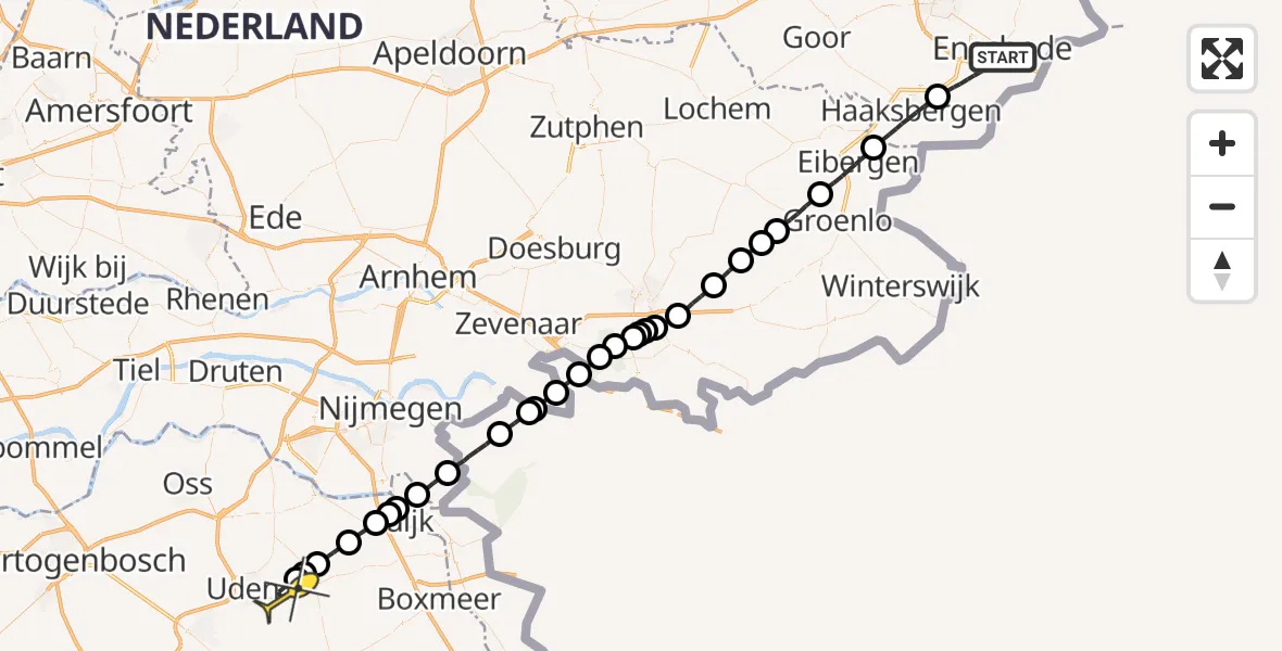 Routekaart van de vlucht: Lifeliner 3 naar Vliegbasis Volkel