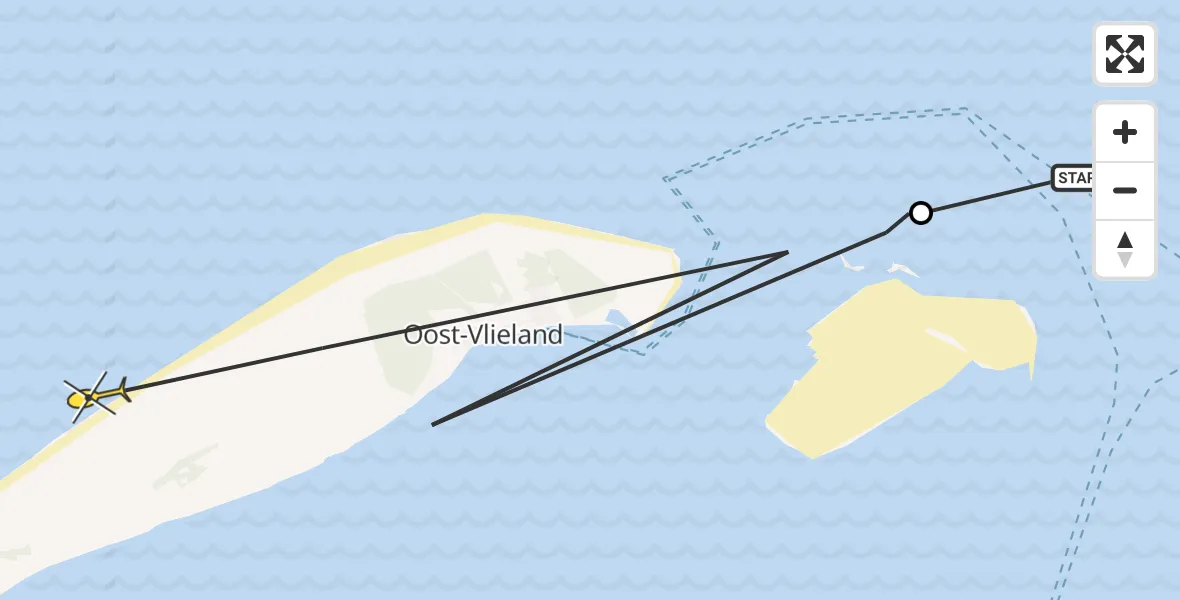 Routekaart van de vlucht: Ambulanceheli naar Vlieland