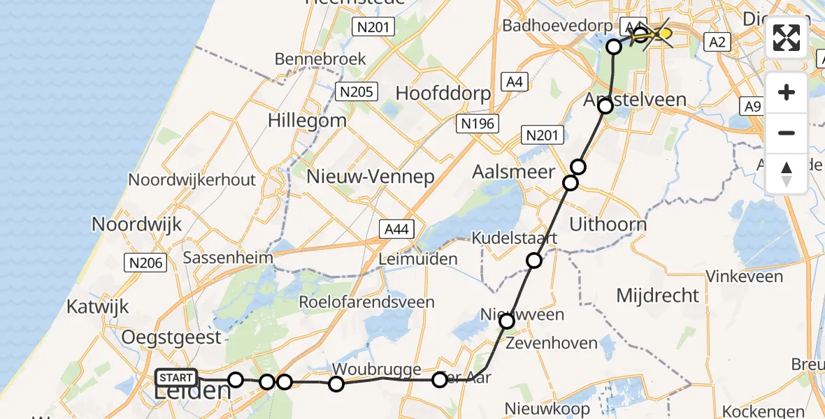 Routekaart van de vlucht: Lifeliner 1 naar VU Medisch Centrum Amsterdam