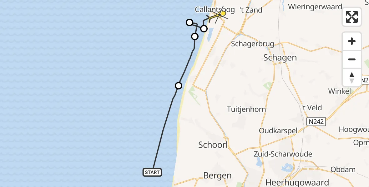 Routekaart van de vlucht: Politieheli naar Callantsoog