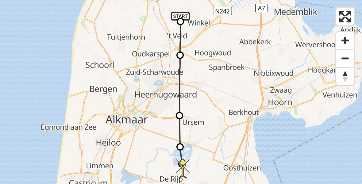 Routekaart van de vlucht: Politieheli naar Westbeemster