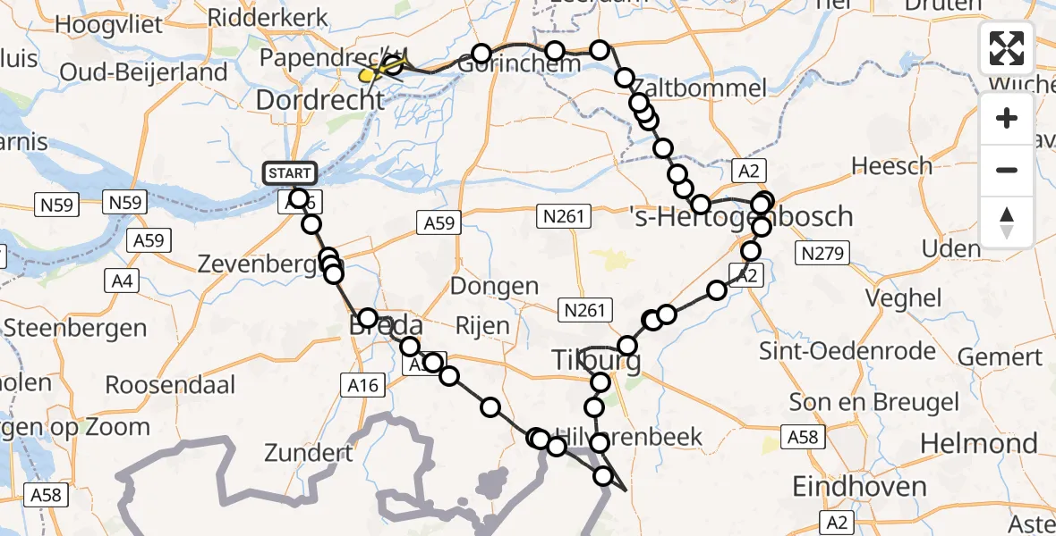 Routekaart van de vlucht: Politiehelikopter naar Sliedrecht