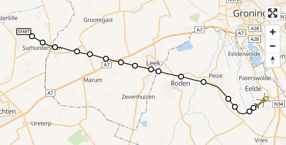 Routekaart van de vlucht: Lifeliner 4 naar Groningen Airport Eelde