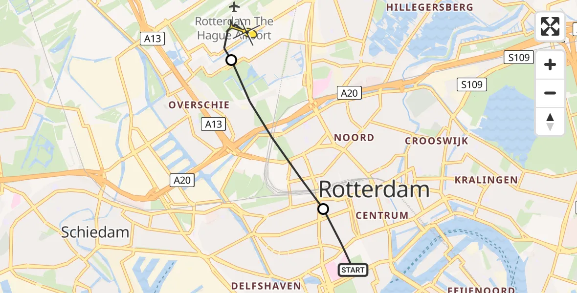 Routekaart van de vlucht: Lifeliner 2 naar Rotterdam The Hague Airport