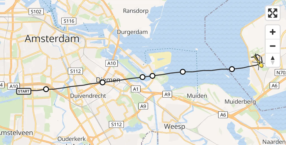 Routekaart van de vlucht: Lifeliner 1 naar Almere