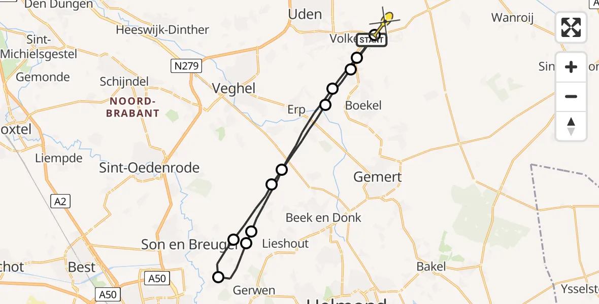 Routekaart van de vlucht: Lifeliner 3 naar Vliegbasis Volkel