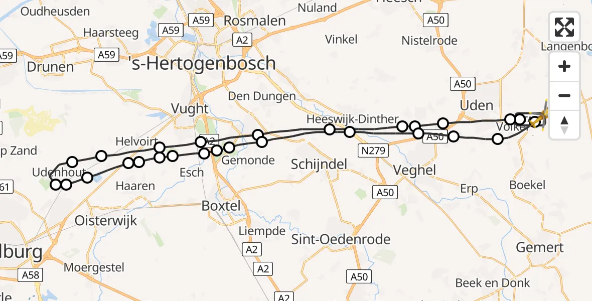 Vluchtroute Traumahelikopter Vliegbasis Volkel - Vliegbasis Volkel, 11 augustus 2022, 20:57
