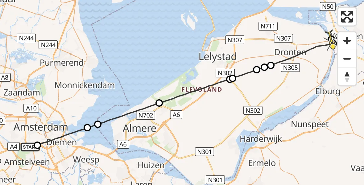 Routekaart van de vlucht: Lifeliner 1 naar Dronten