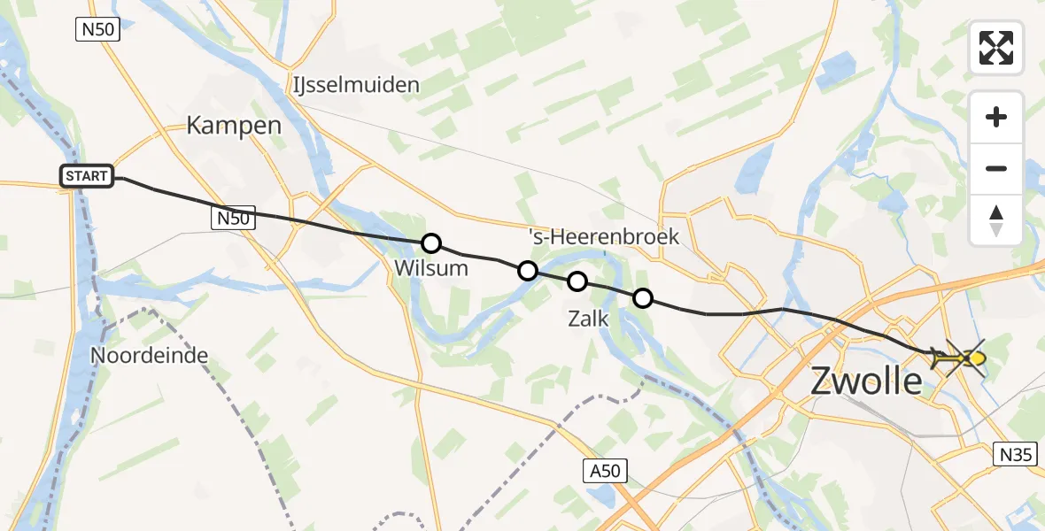 Routekaart van de vlucht: Lifeliner 1 naar Zwolle