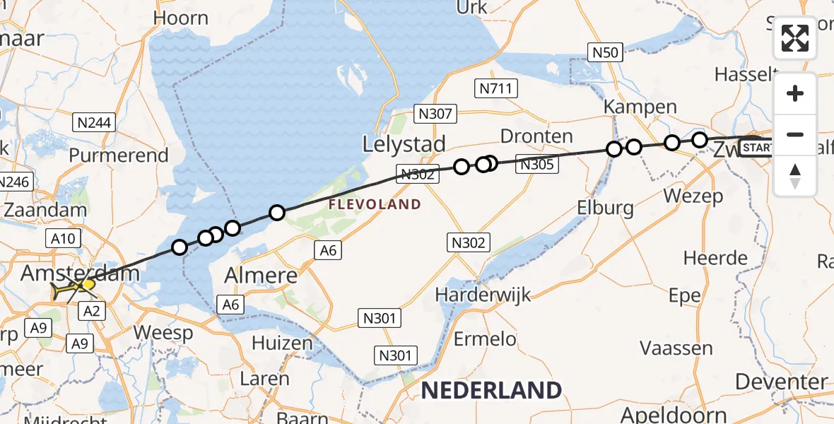 Routekaart van de vlucht: Lifeliner 1 naar Amsterdam