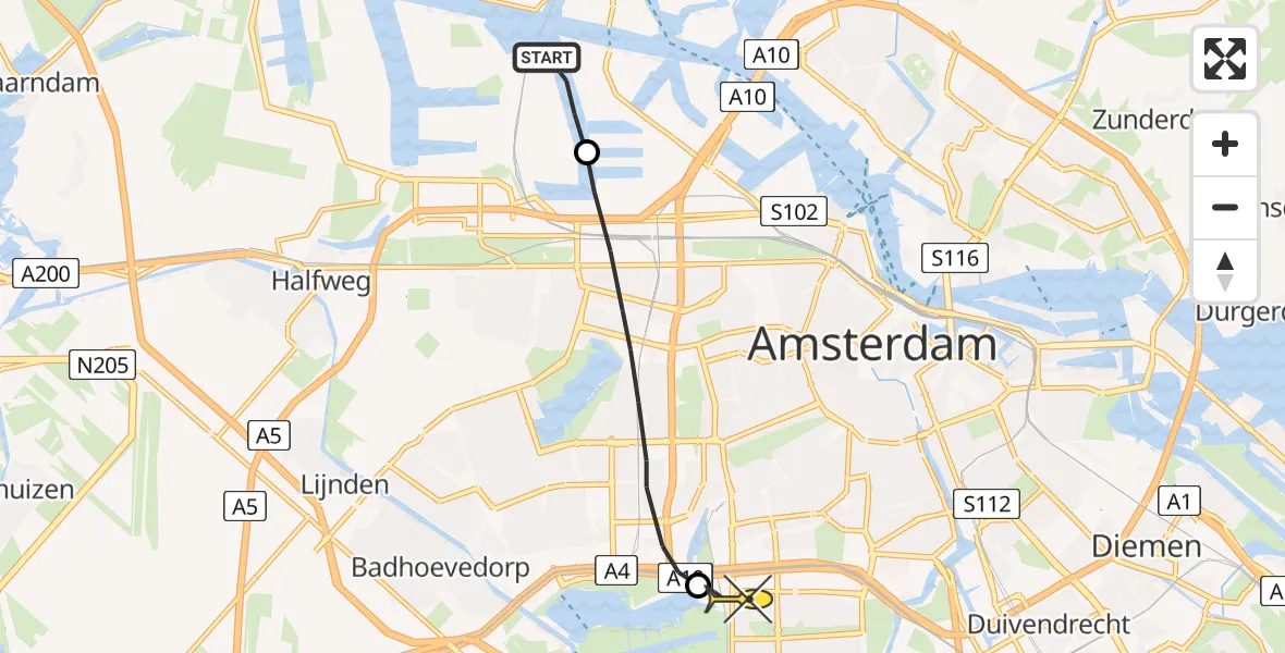 Routekaart van de vlucht: Lifeliner 1 naar VU Medisch Centrum Amsterdam