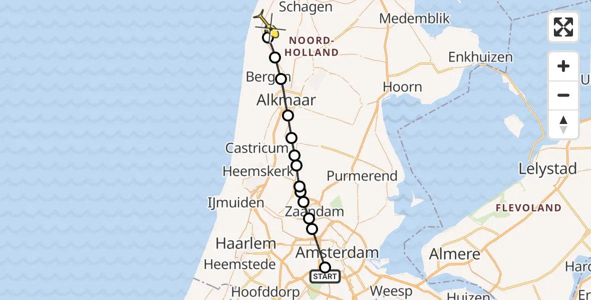 Routekaart van de vlucht: Lifeliner 1 naar Burgerbrug