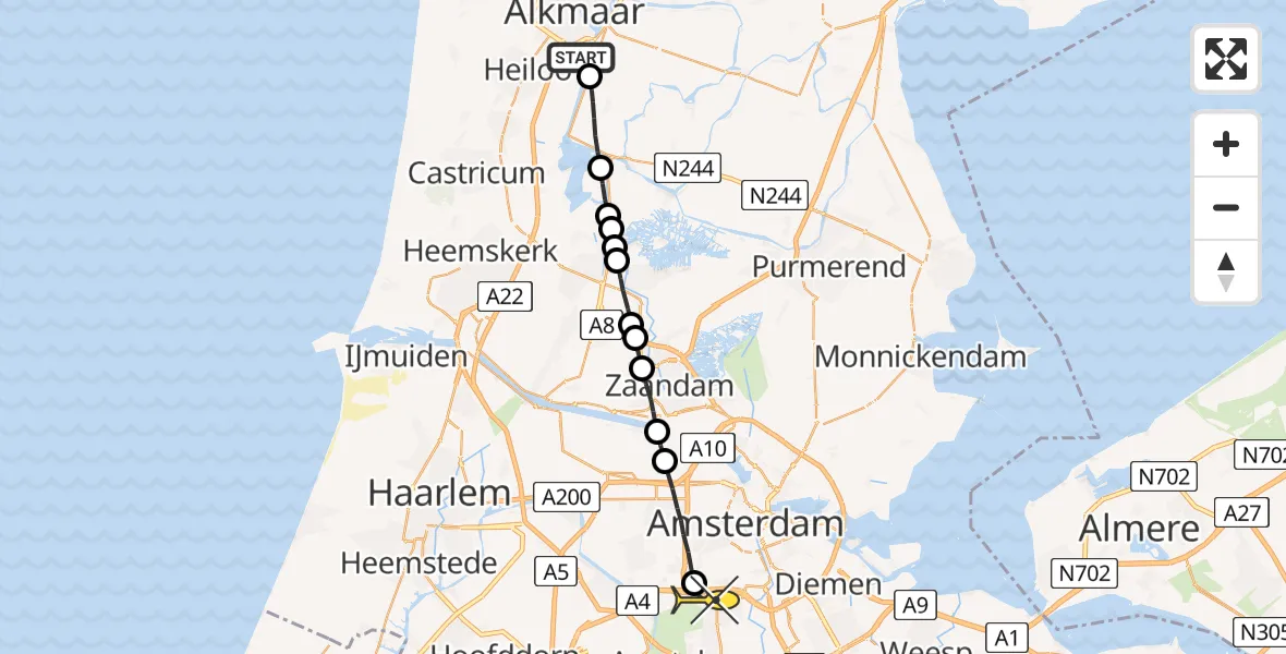 Routekaart van de vlucht: Lifeliner 1 naar VU Medisch Centrum Amsterdam