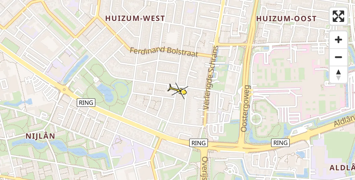 Vluchtroute Ambulancehelikopter van Leeuwarden naar Leeuwarden