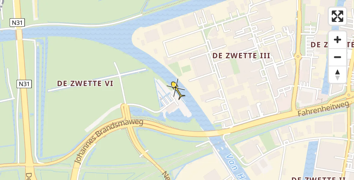 Vluchtroute Ambulancehelikopter van Leeuwarden naar Leeuwarden