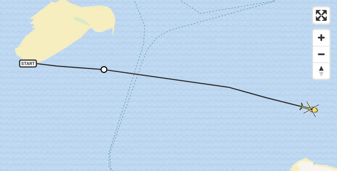 Routekaart van de vlucht: Ambulancehelikopter naar West-Terschelling