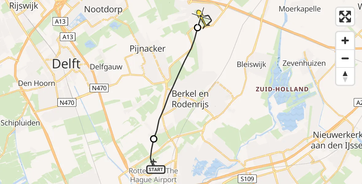 Routekaart van de vlucht: Lifeliner 2 naar Zoetermeer