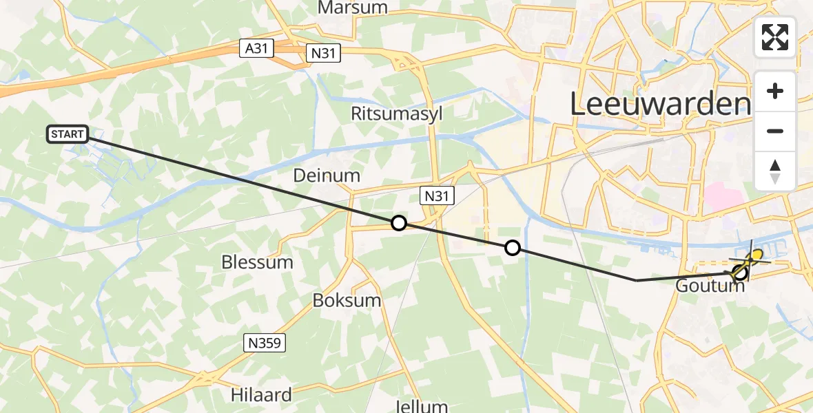 Routekaart van de vlucht: Ambulancehelikopter naar Goutum