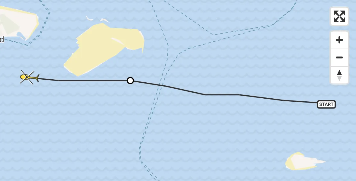 Routekaart van de vlucht: Ambulanceheli naar Vlieland