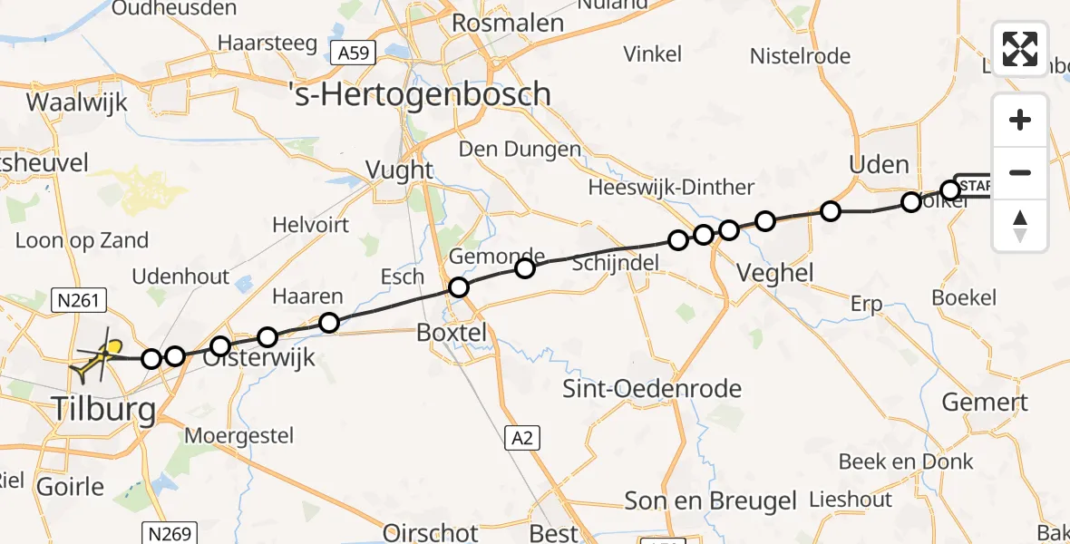 Routekaart van de vlucht: Lifeliner 3 naar Tilburg