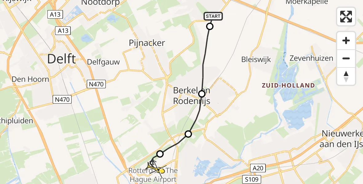 Routekaart van de vlucht: Lifeliner 2 naar Rotterdam The Hague Airport