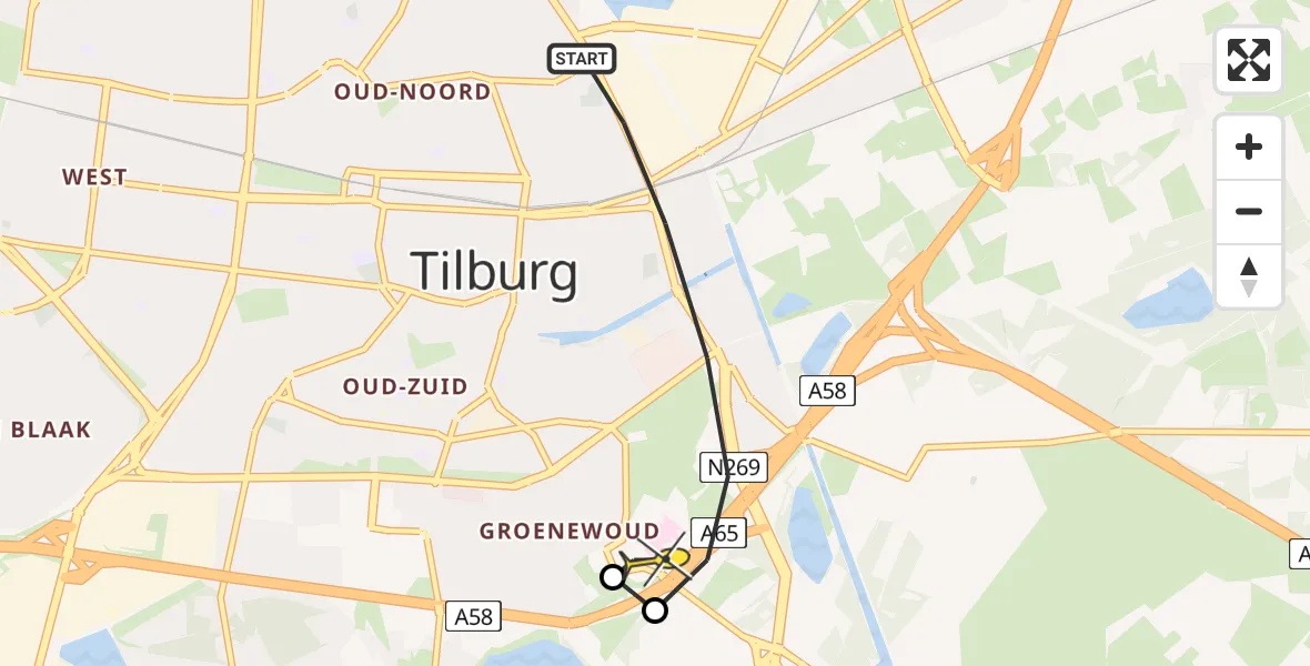 Routekaart van de vlucht: Lifeliner 3 naar Tilburg