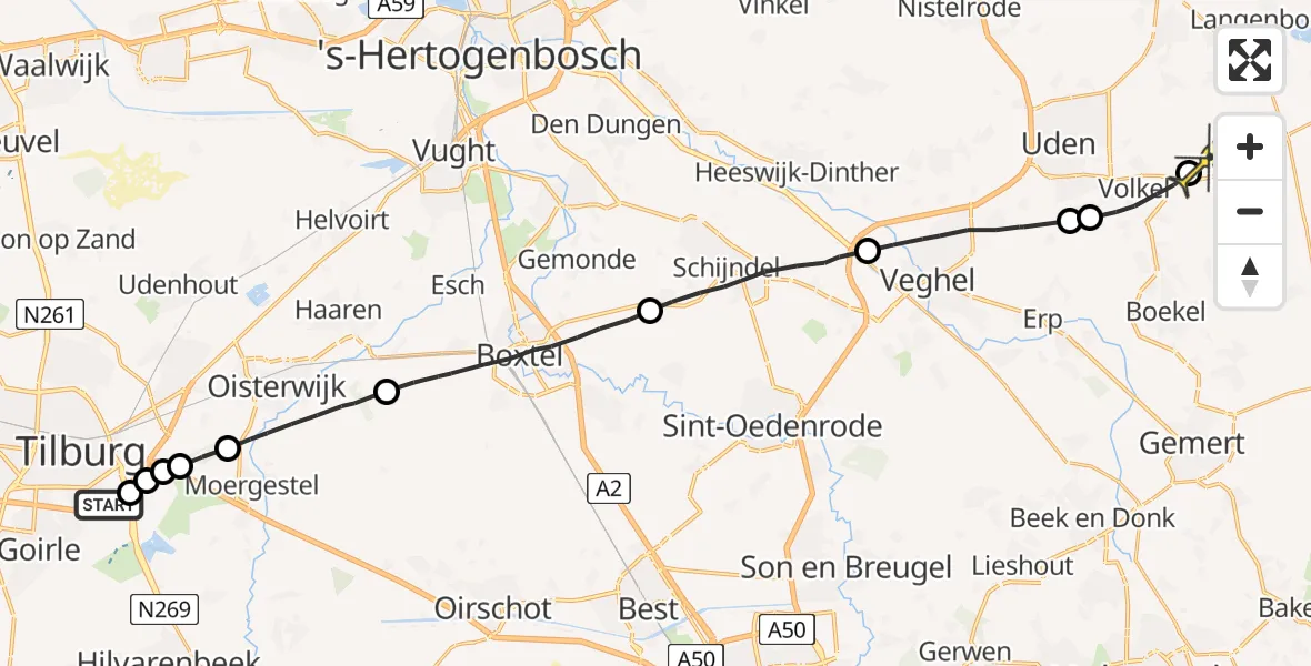 Routekaart van de vlucht: Lifeliner 3 naar Vliegbasis Volkel