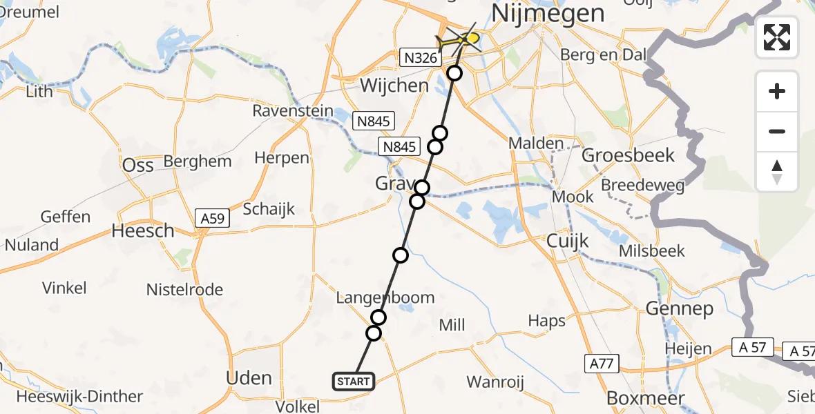 Routekaart van de vlucht: Lifeliner 3 naar Nijmegen