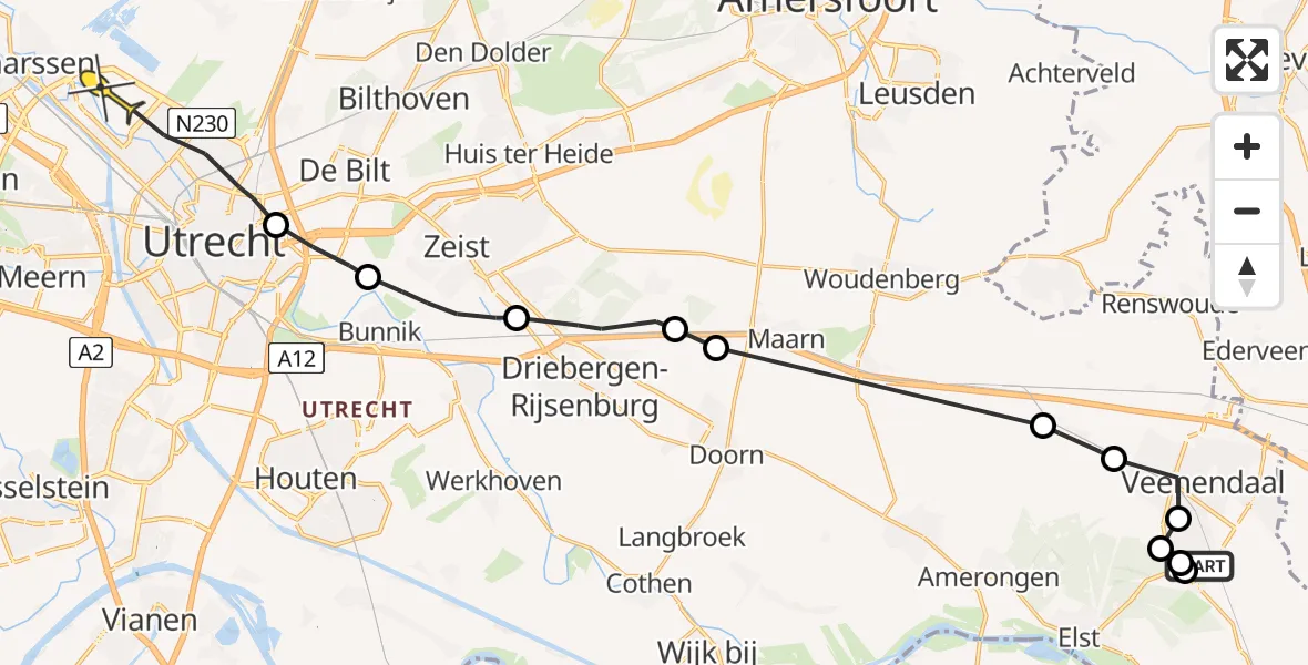 Routekaart van de vlucht: Politieheli naar Oud Zuilen