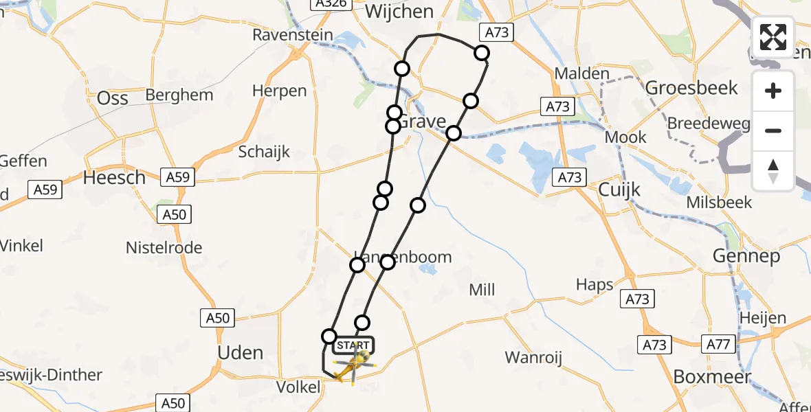 Vluchtroute Traumahelikopter Vliegbasis Volkel - Vliegbasis Volkel, 12 augustus 2022, 09:40