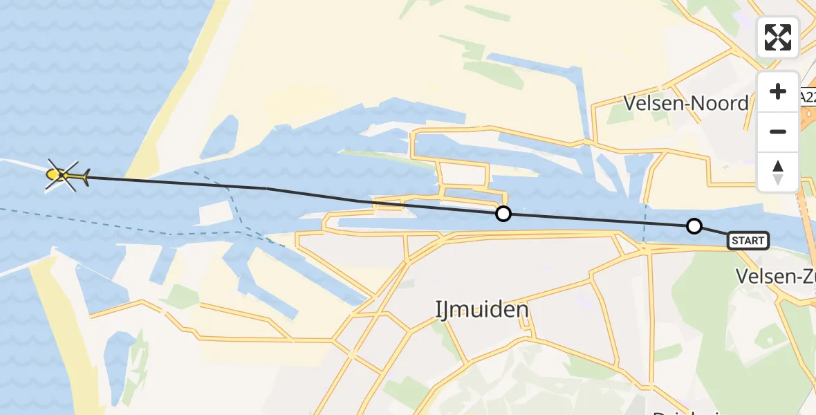 Routekaart van de vlucht: Politieheli naar Velsen-Noord