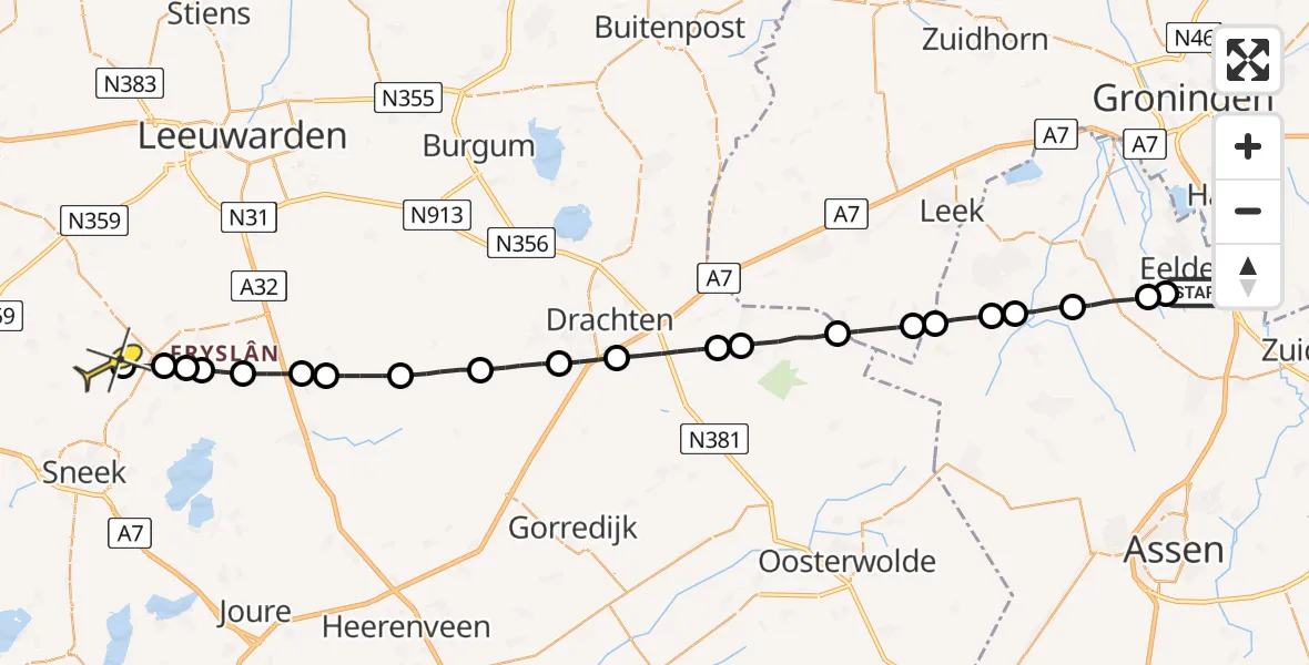 Routekaart van de vlucht: Lifeliner 4 naar Boazum