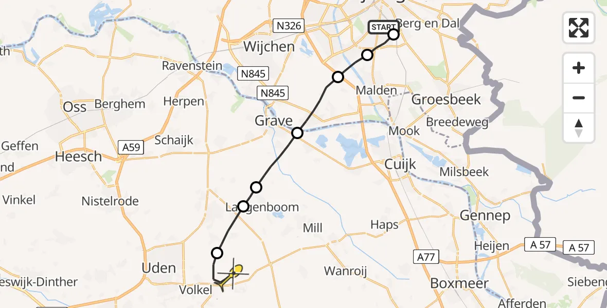 Routekaart van de vlucht: Lifeliner 3 naar Vliegbasis Volkel