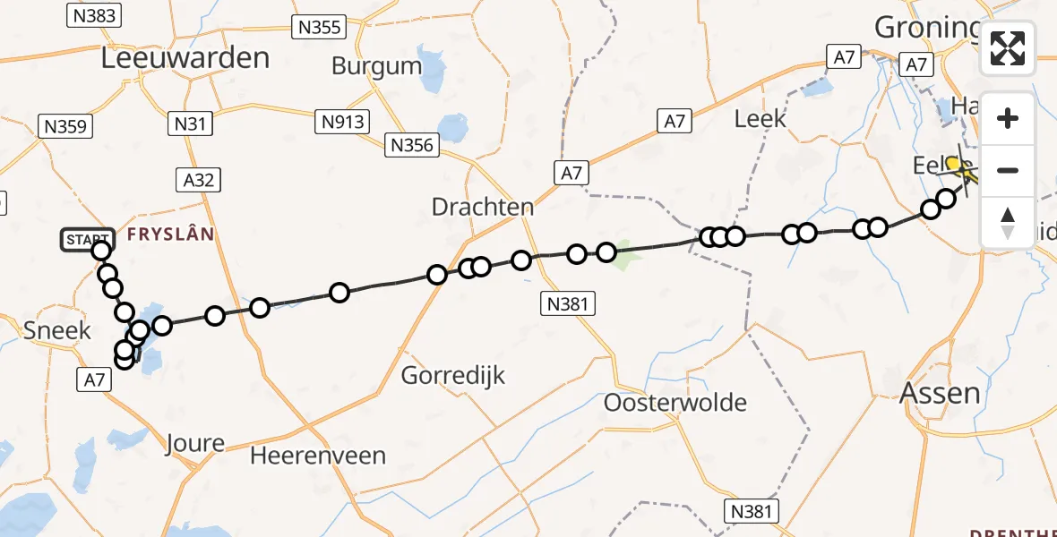 Routekaart van de vlucht: Lifeliner 4 naar Groningen Airport Eelde