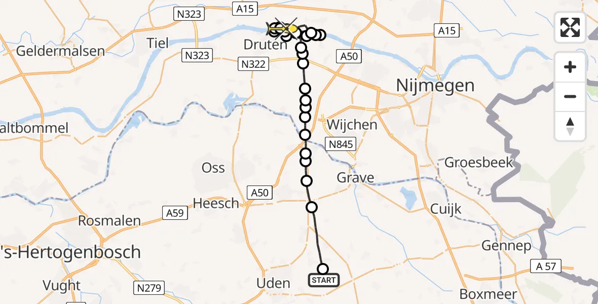 Routekaart van de vlucht: Lifeliner 3 naar Dodewaard