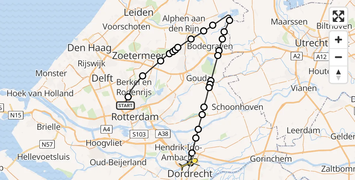 Routekaart van de vlucht: Lifeliner 2 naar Dordrecht