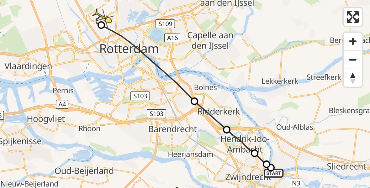 Routekaart van de vlucht: Lifeliner 2 naar Rotterdam The Hague Airport