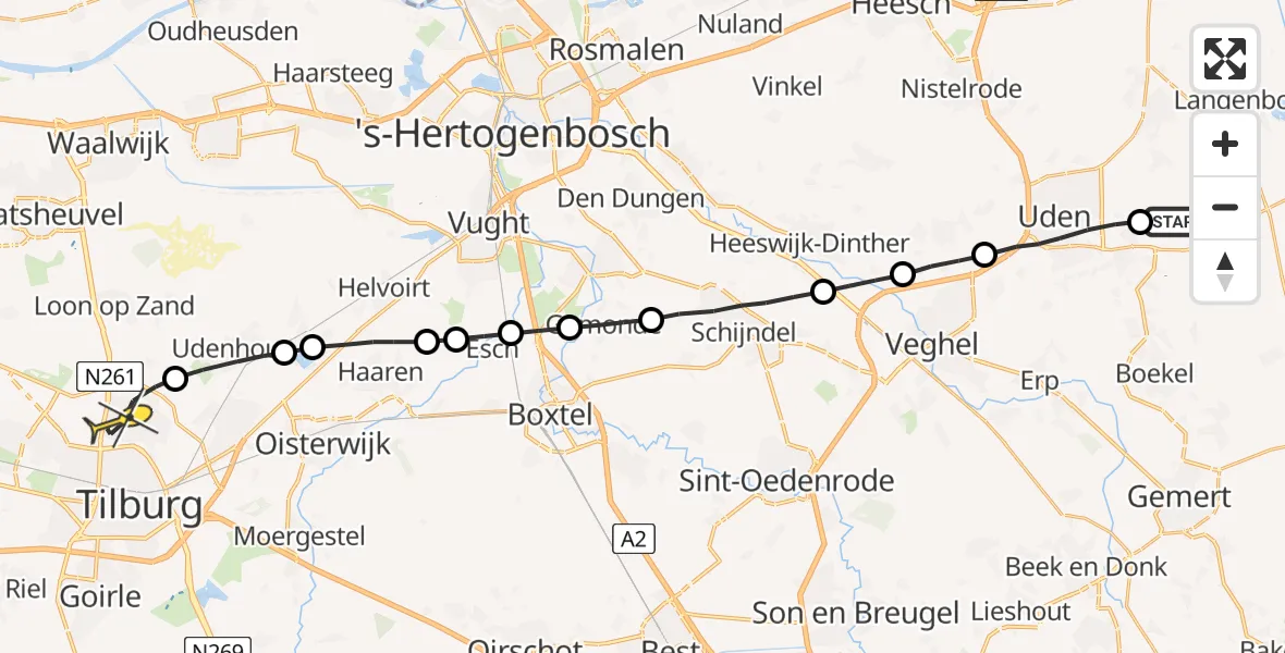 Routekaart van de vlucht: Lifeliner 3 naar Tilburg