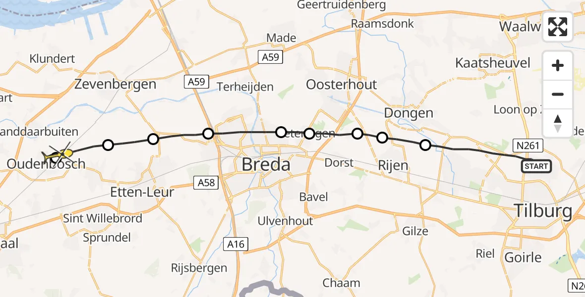 Routekaart van de vlucht: Lifeliner 3 naar Oudenbosch