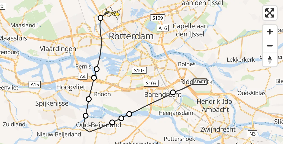 Routekaart van de vlucht: Lifeliner 2 naar Rotterdam The Hague Airport