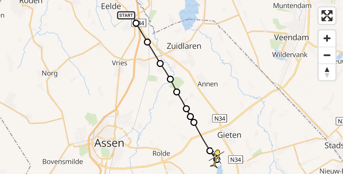 Routekaart van de vlucht: Lifeliner 4 naar Gasselte