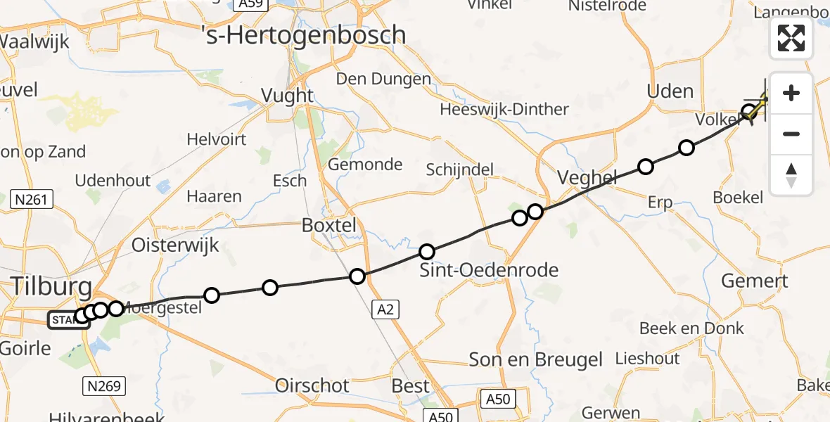 Routekaart van de vlucht: Lifeliner 3 naar Vliegbasis Volkel