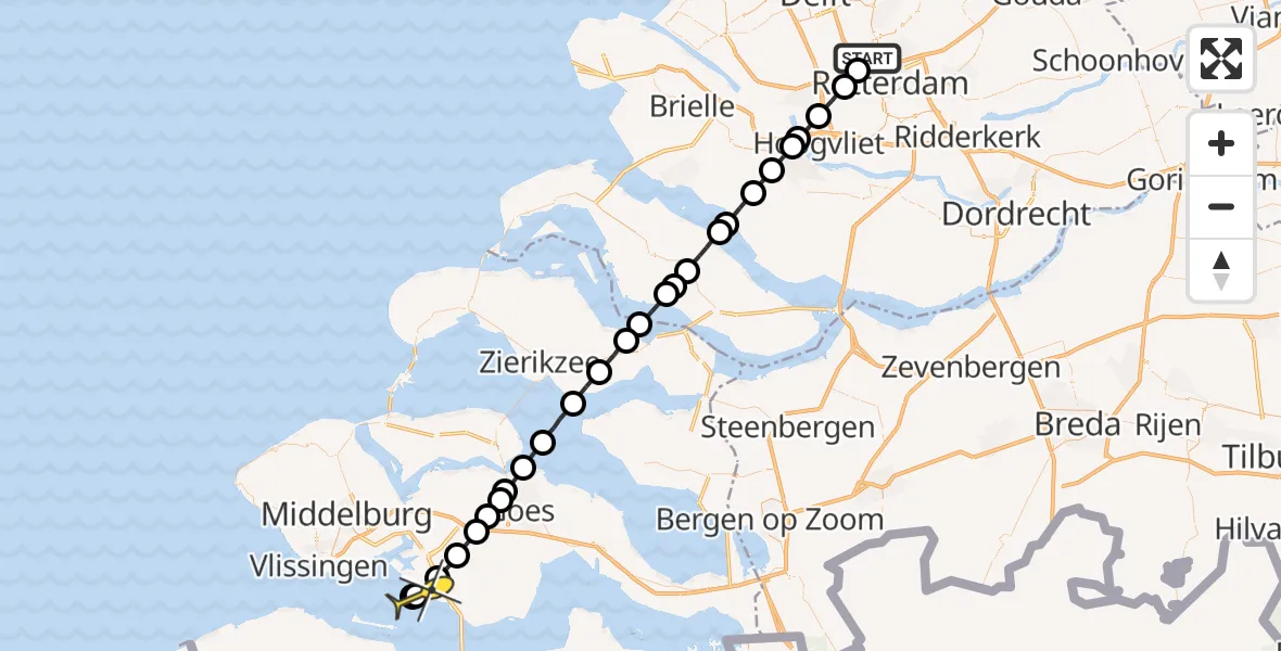 Routekaart van de vlucht: Lifeliner 2 naar Borssele