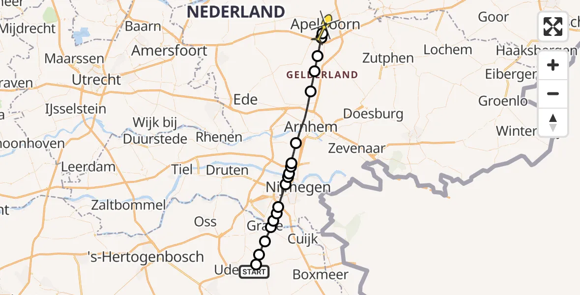 Routekaart van de vlucht: Lifeliner 3 naar Apeldoorn