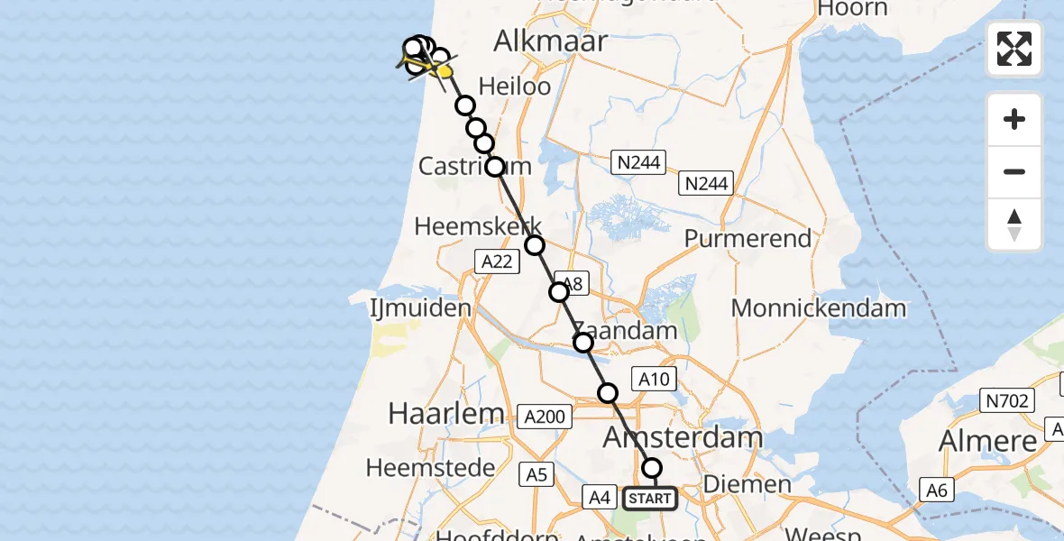 Routekaart van de vlucht: Lifeliner 1 naar Egmond aan Zee