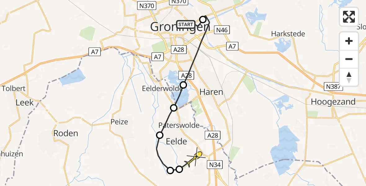 Routekaart van de vlucht: Lifeliner 4 naar Groningen Airport Eelde