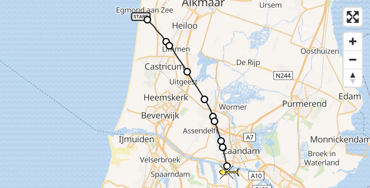 Routekaart van de vlucht: Lifeliner 1 naar Amsterdam Heliport