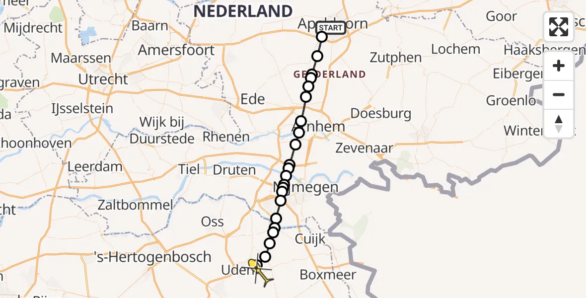 Routekaart van de vlucht: Lifeliner 3 naar Vliegbasis Volkel